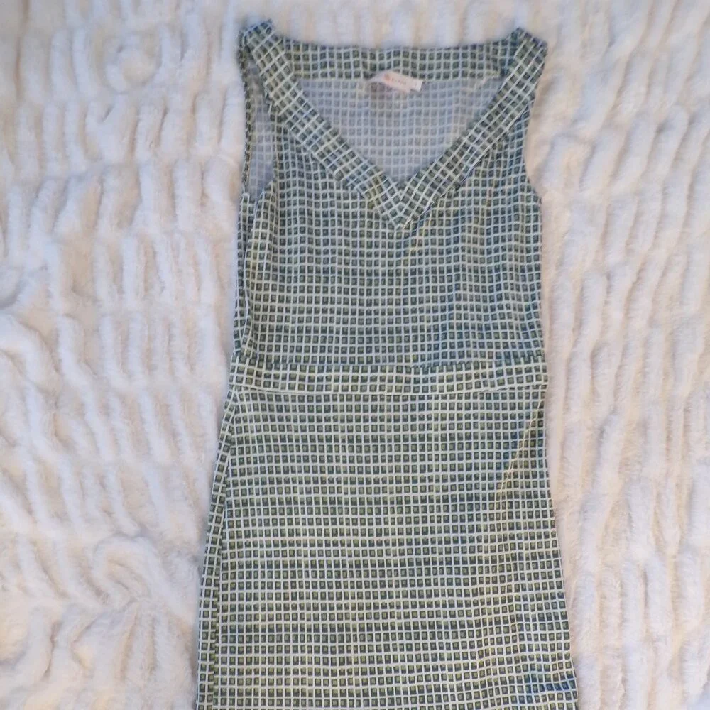 Tory Burch green patterned mini dress sleeveless silk S